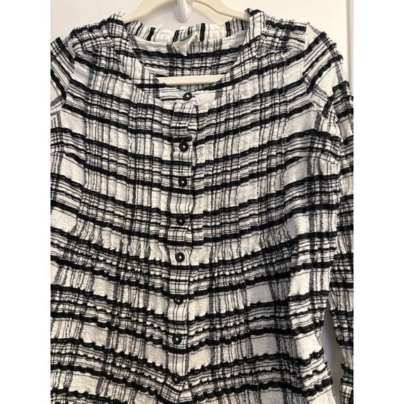 By Anthropologie Size 10 Black and White Checked Gauzy Pleated Button Up Top - Picture 3 of 4
